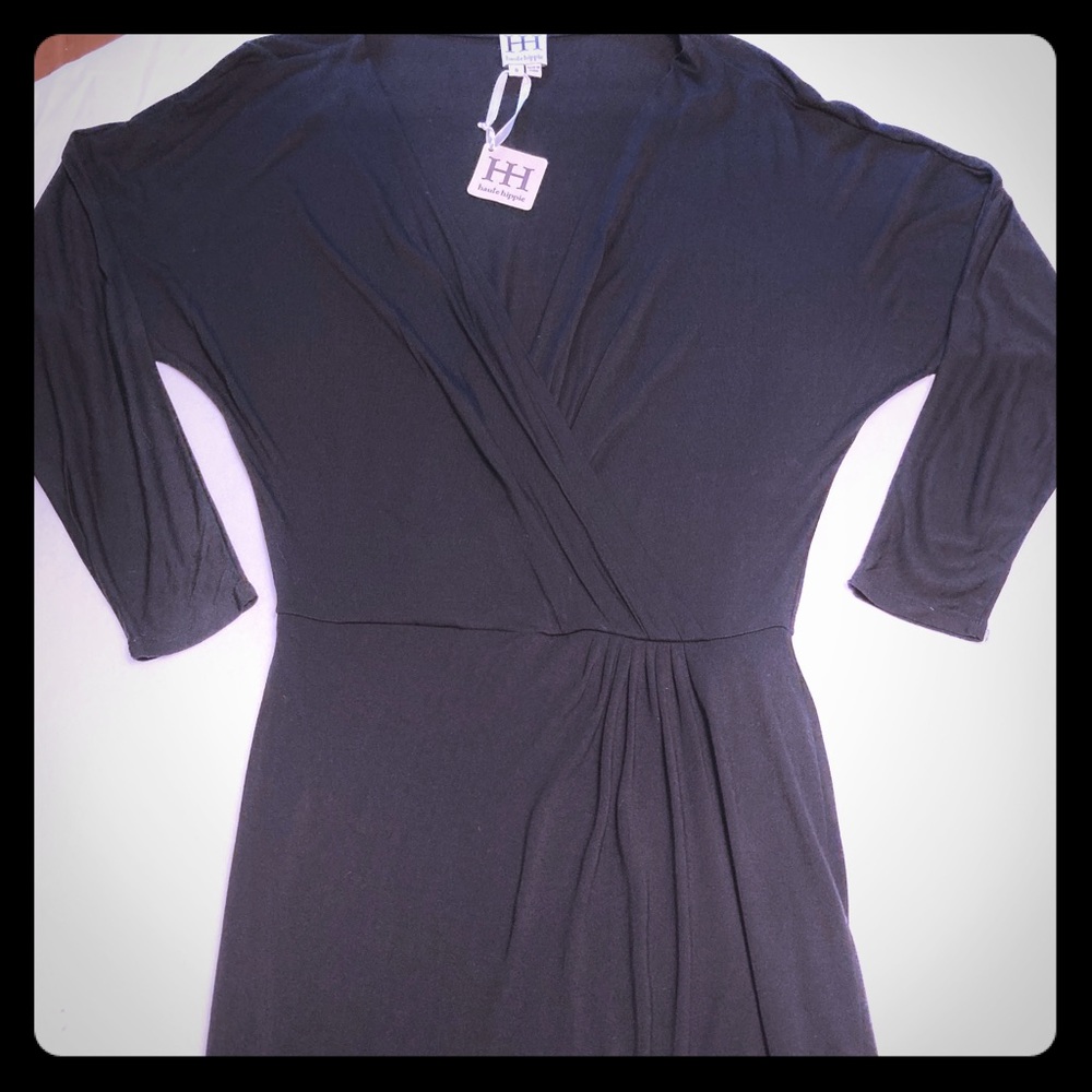 Haute Hippie black knee length cross front dress